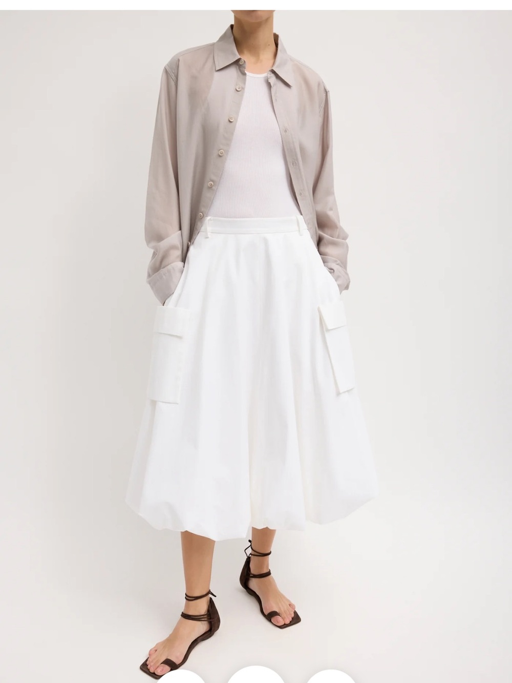 Tibi White Balloon Hem Midi Skirt